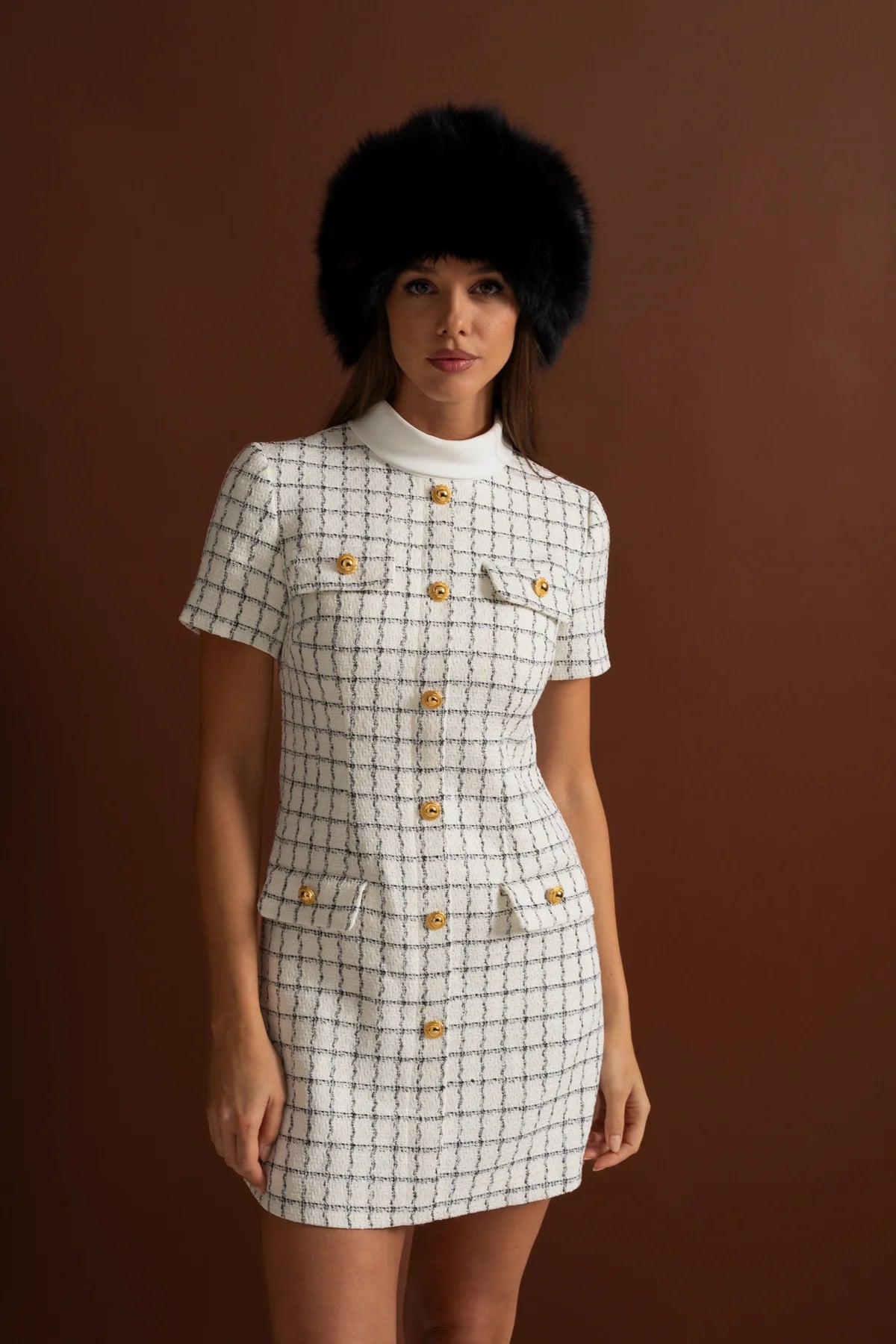 Noir Élite Tweed Mini Dress