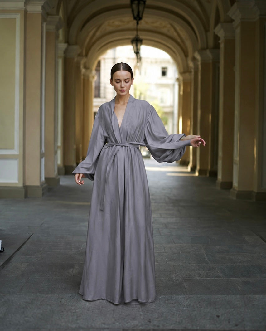 Elara — linen lounge set Grey