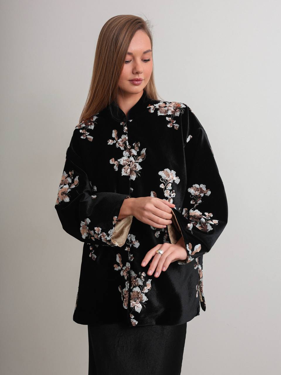 Midnight Blossom Velvet Jacket