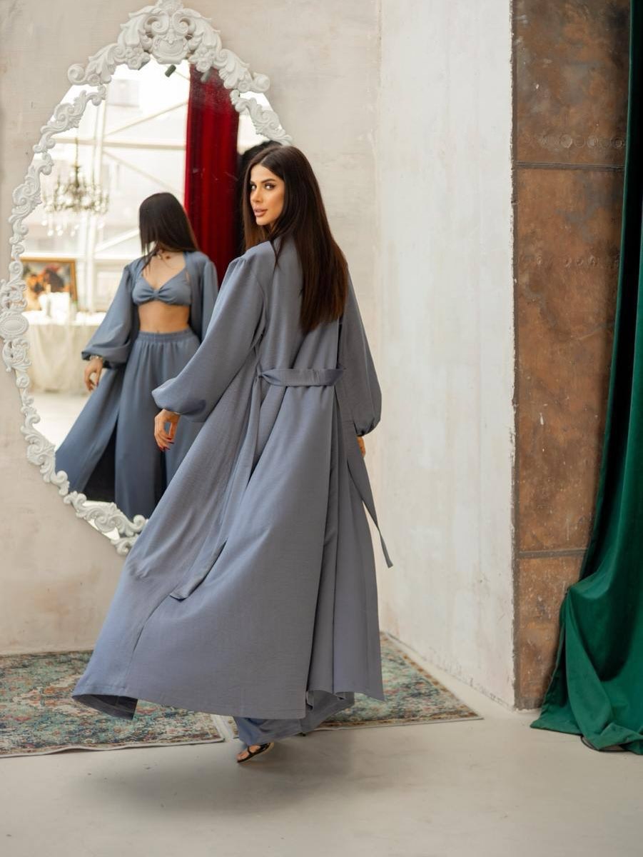Elara — linen lounge set Grey