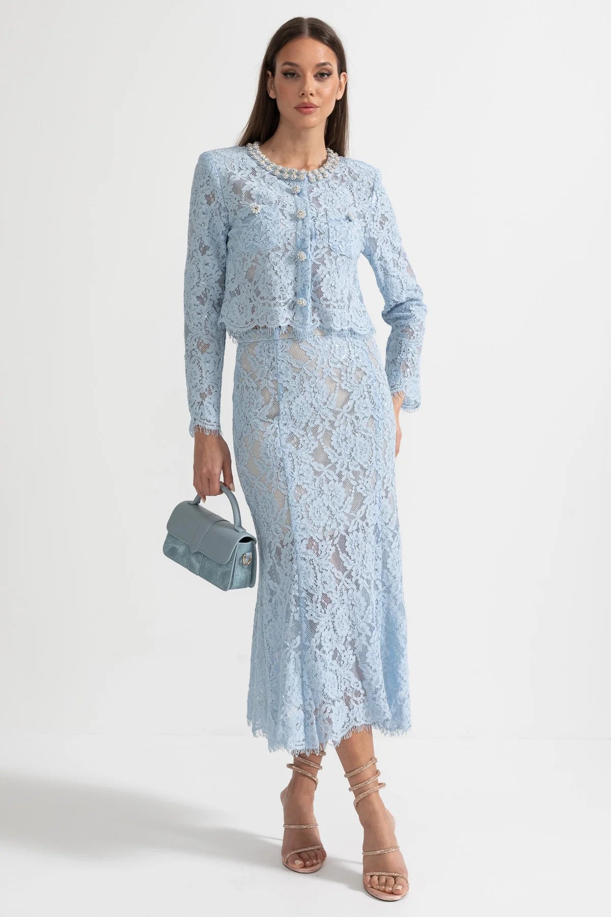 Elara Lace Midi Dress Light Blue