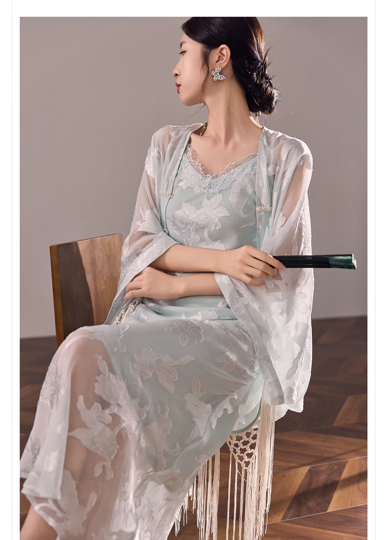 Lina Silk Kimono Mist Blue