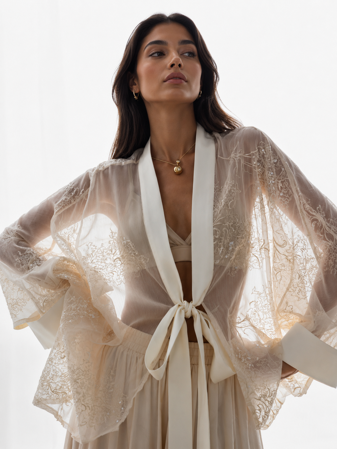 Amani Embroidered Kimono Ivory