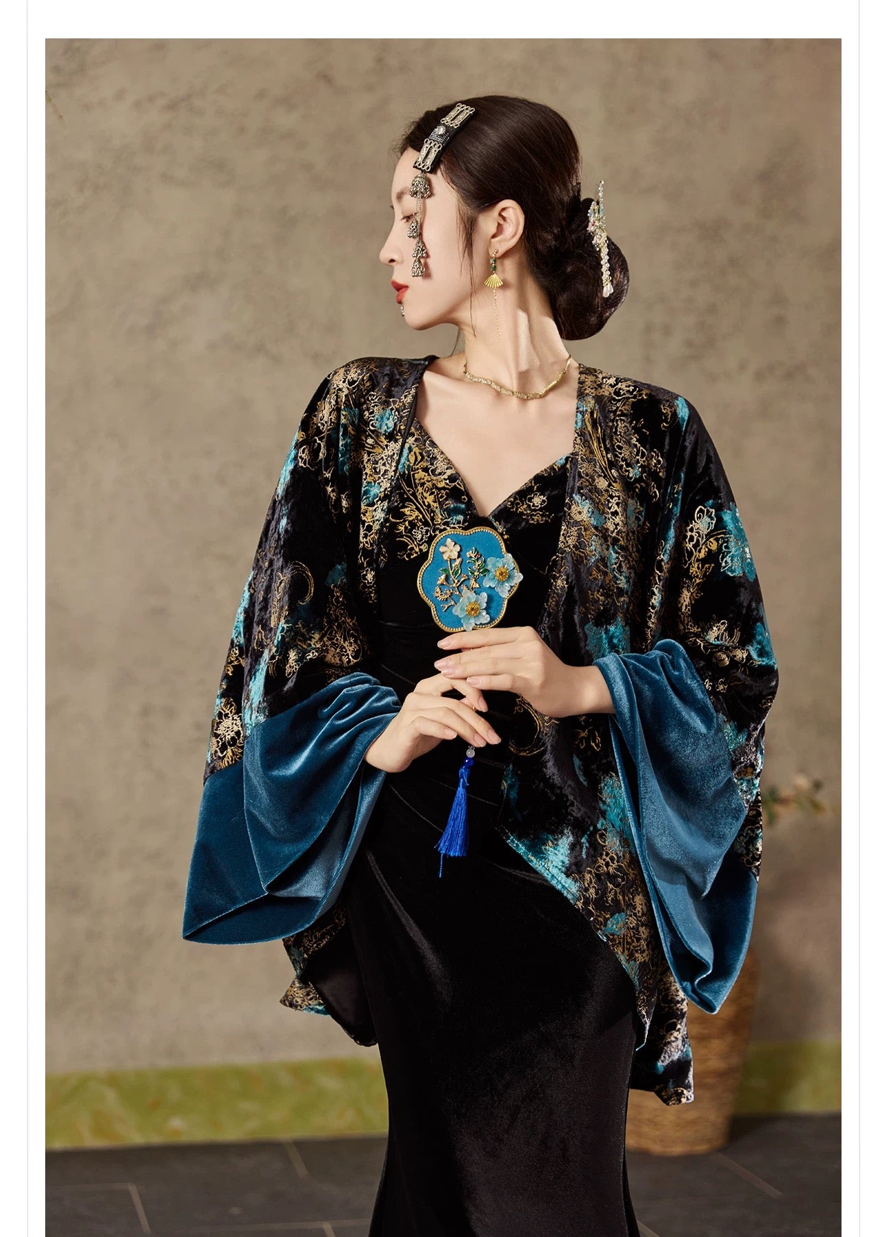 Zafira Reversible Kimono Black & Teal