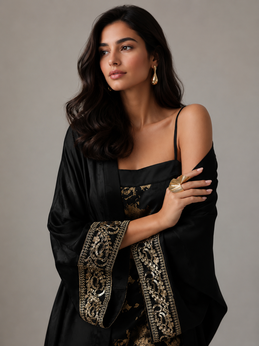 Black Embroidered Kimono