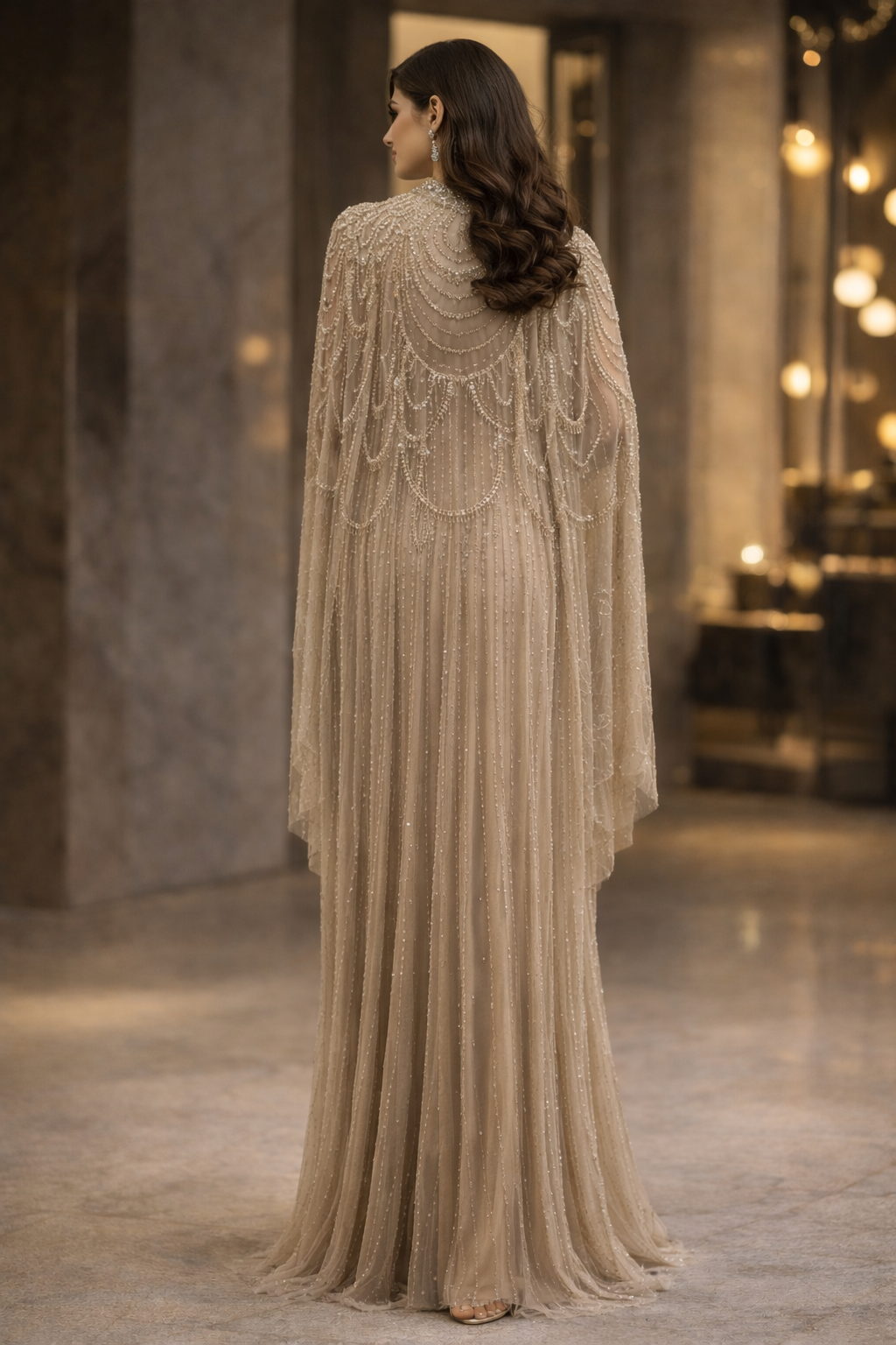 Golden Veil Evening Gown