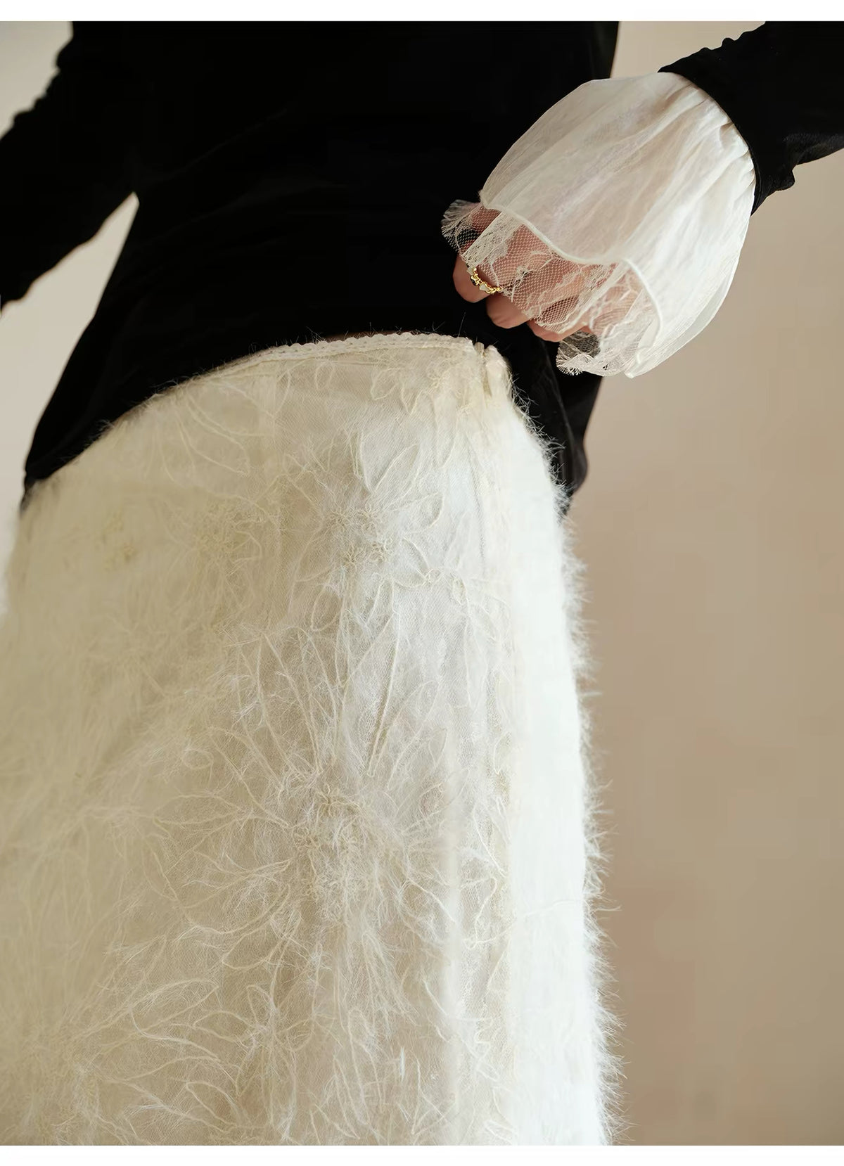 Textured Embroidered Midi Skirt — White