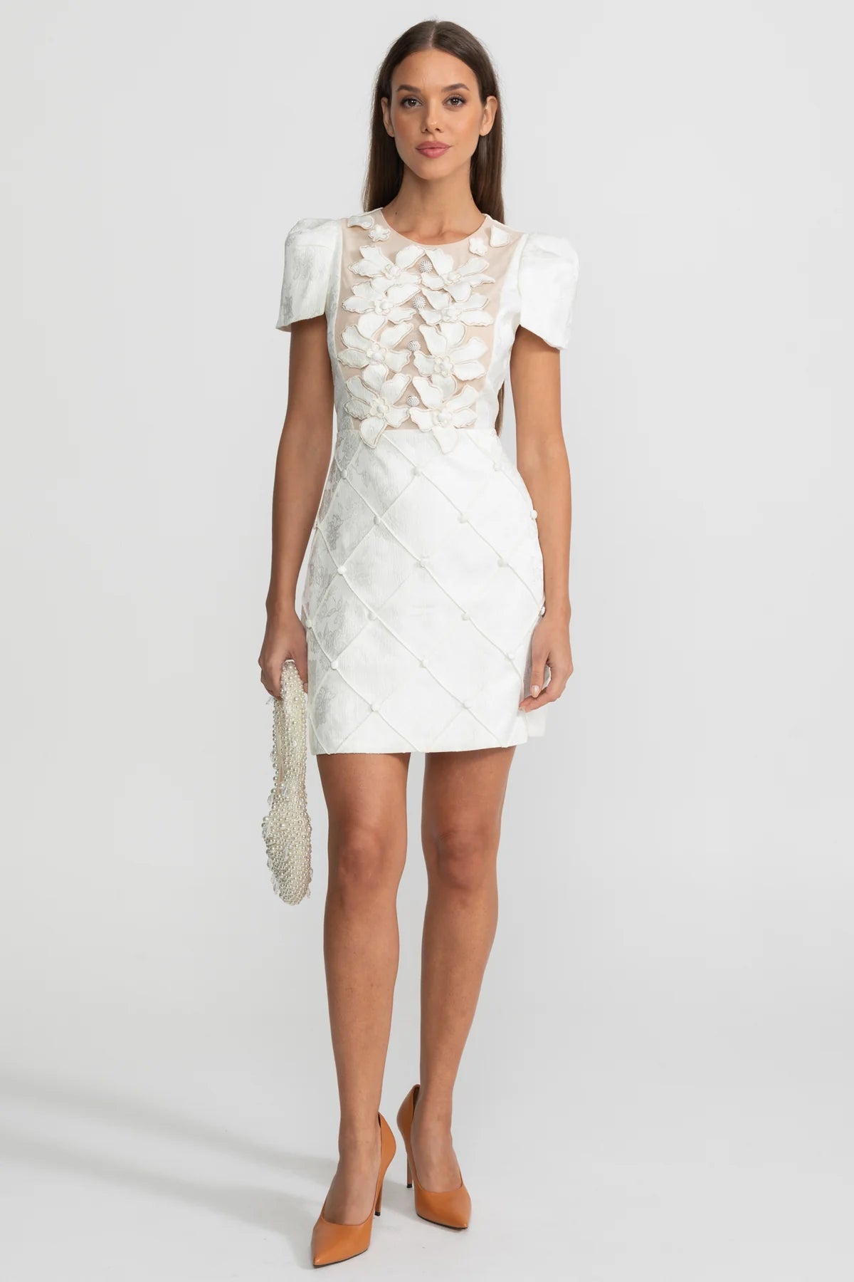 Floria Embellished Mini Dress Ivory
