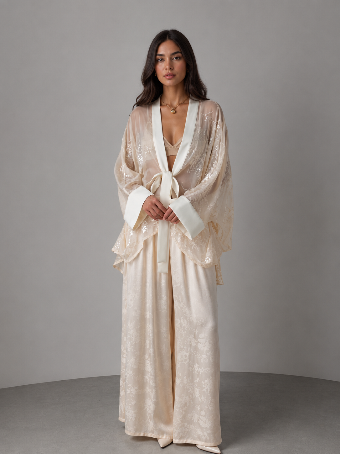 Amani Embroidered Kimono Ivory