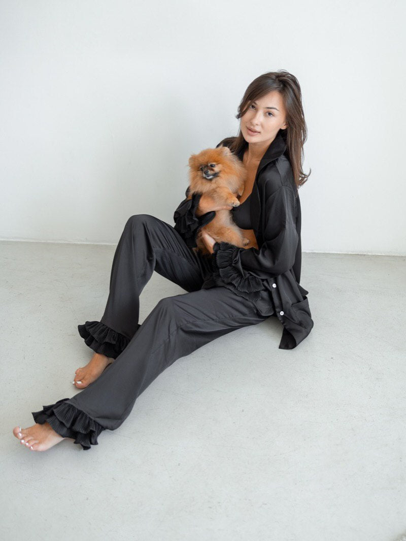 Aurora — silk lounge set with ruffles