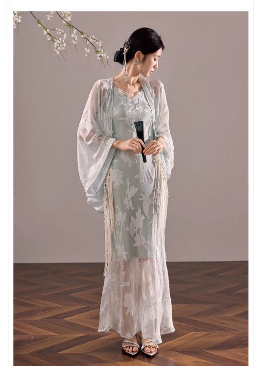 Lina Silk Kimono Mist Blue