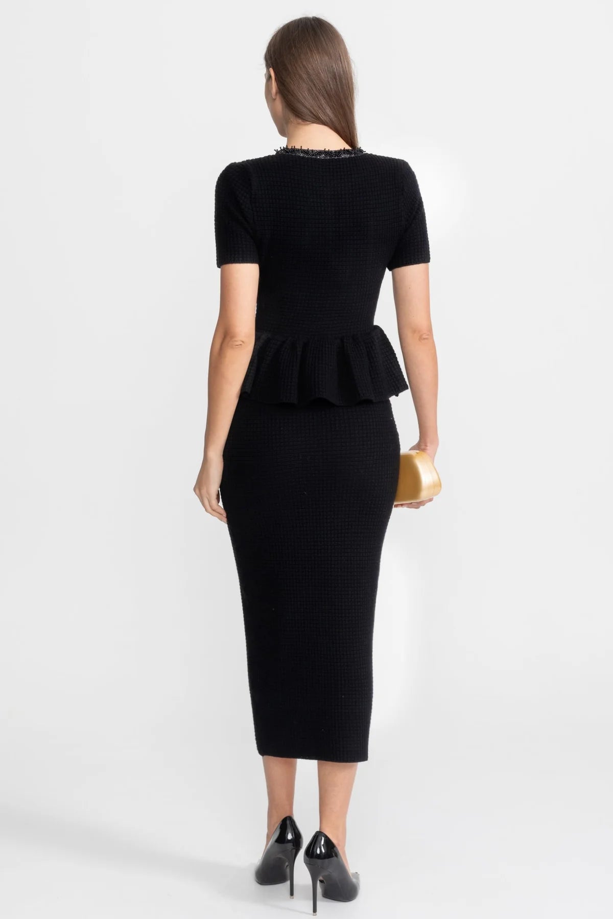 Rosalie black peplum midi dress