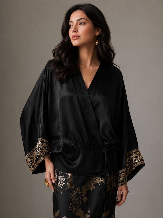Black Embroidered Kimono