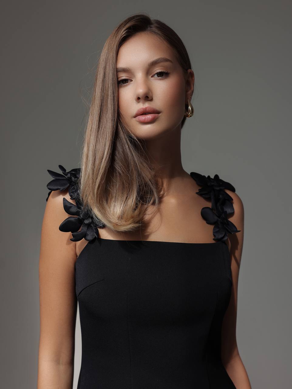 Camellia Floral Strap Mini Dress Black