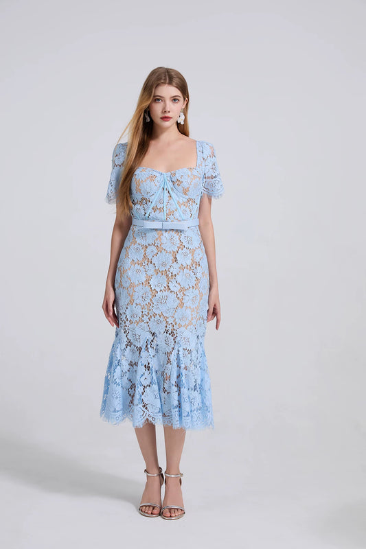 Alina Lace Midi Dress Light Blue