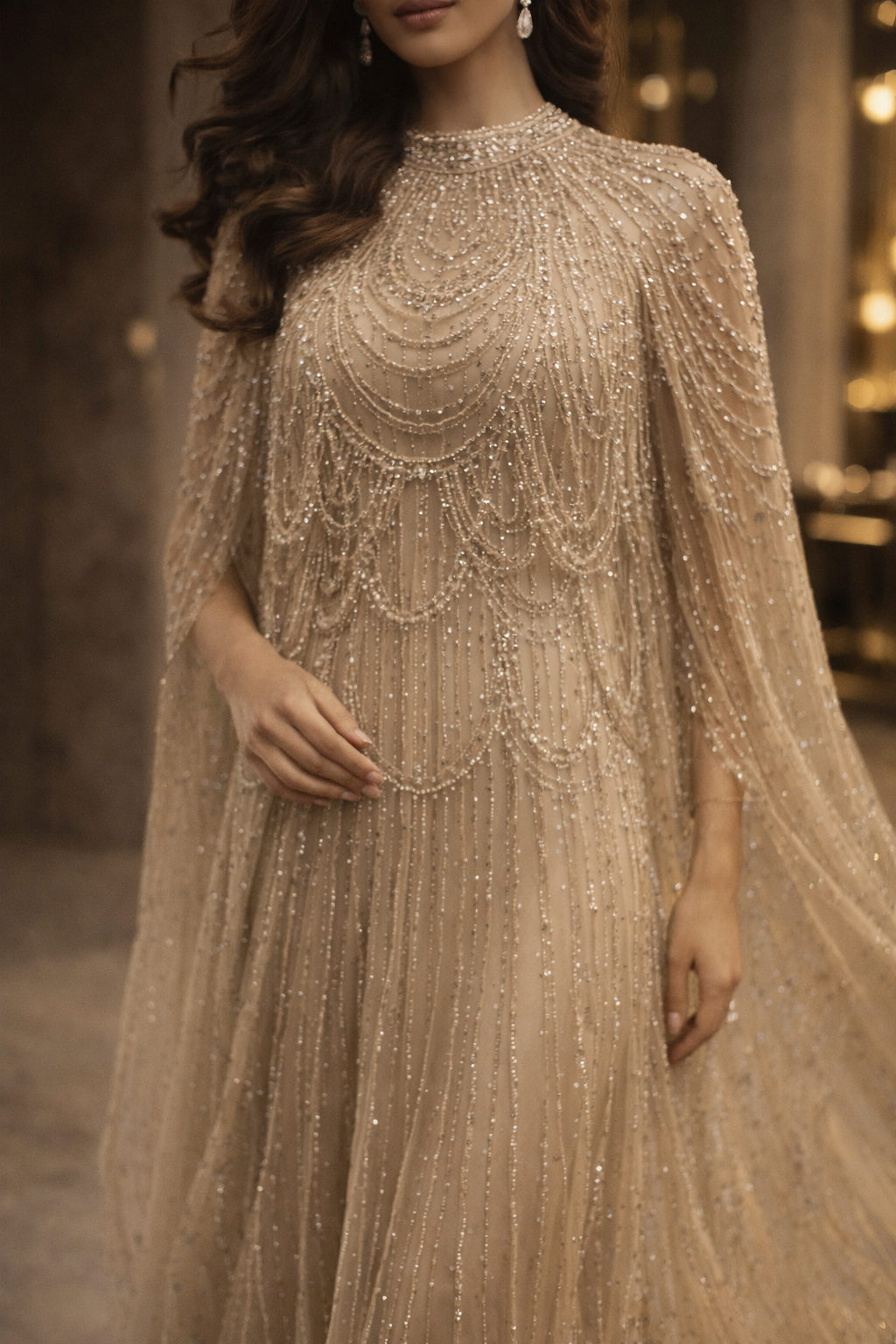 Golden Veil Evening Gown