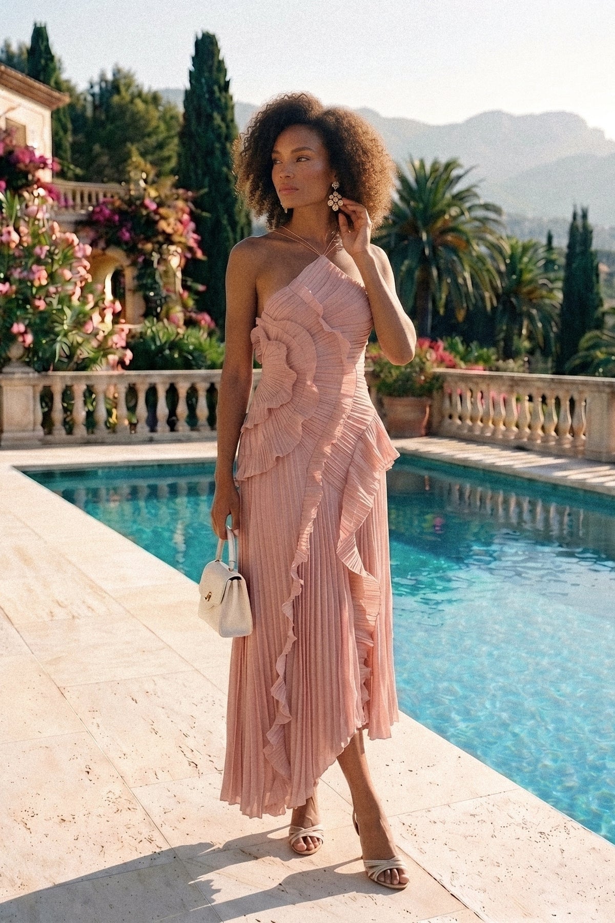 Rosete Pleated Ruffle Dress Milk Blush