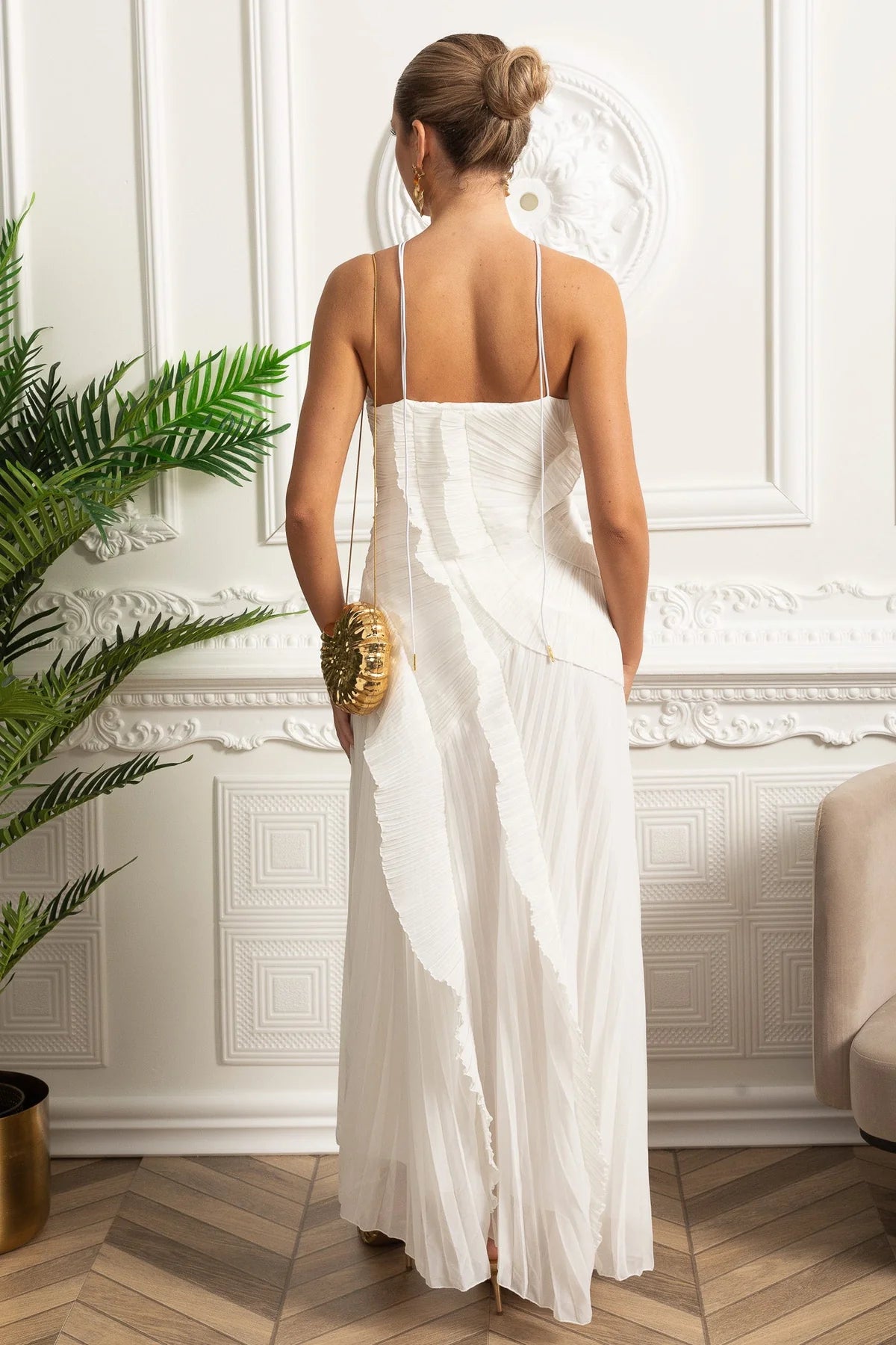 Rosete Pleated Ruffle Dress Milk