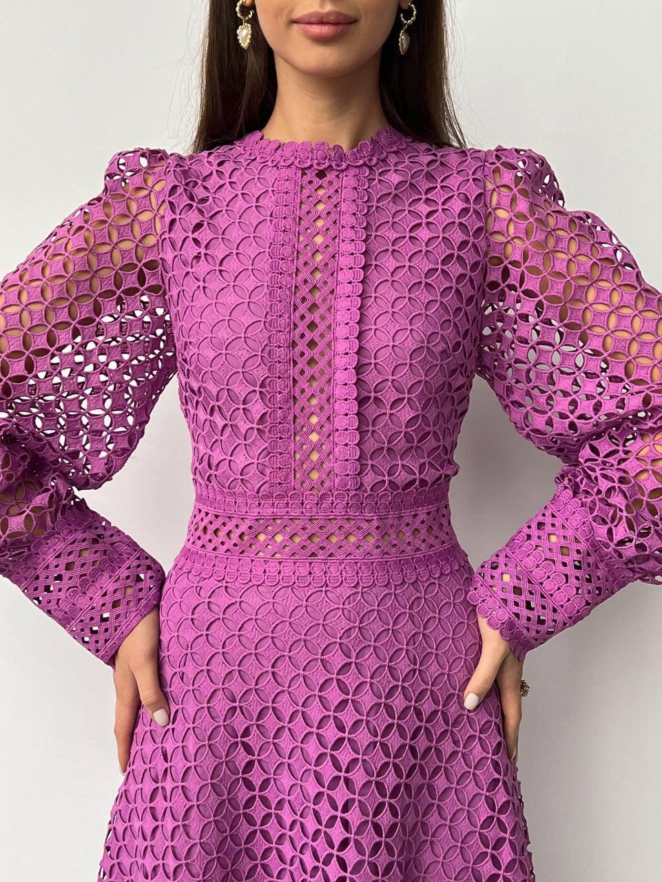 Openwork Lace Midi Dress — Purple