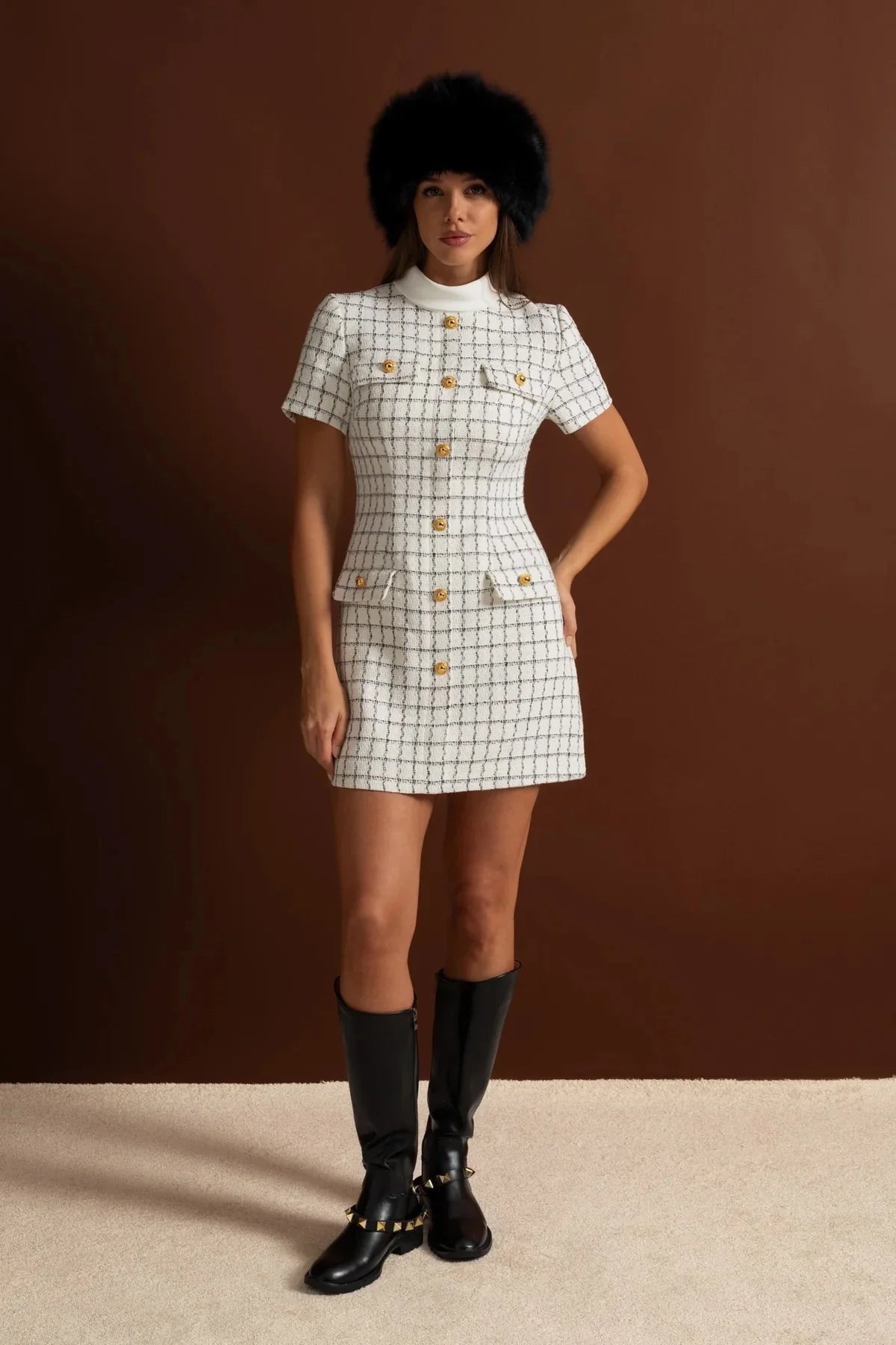 Noir Élite Tweed Mini Dress