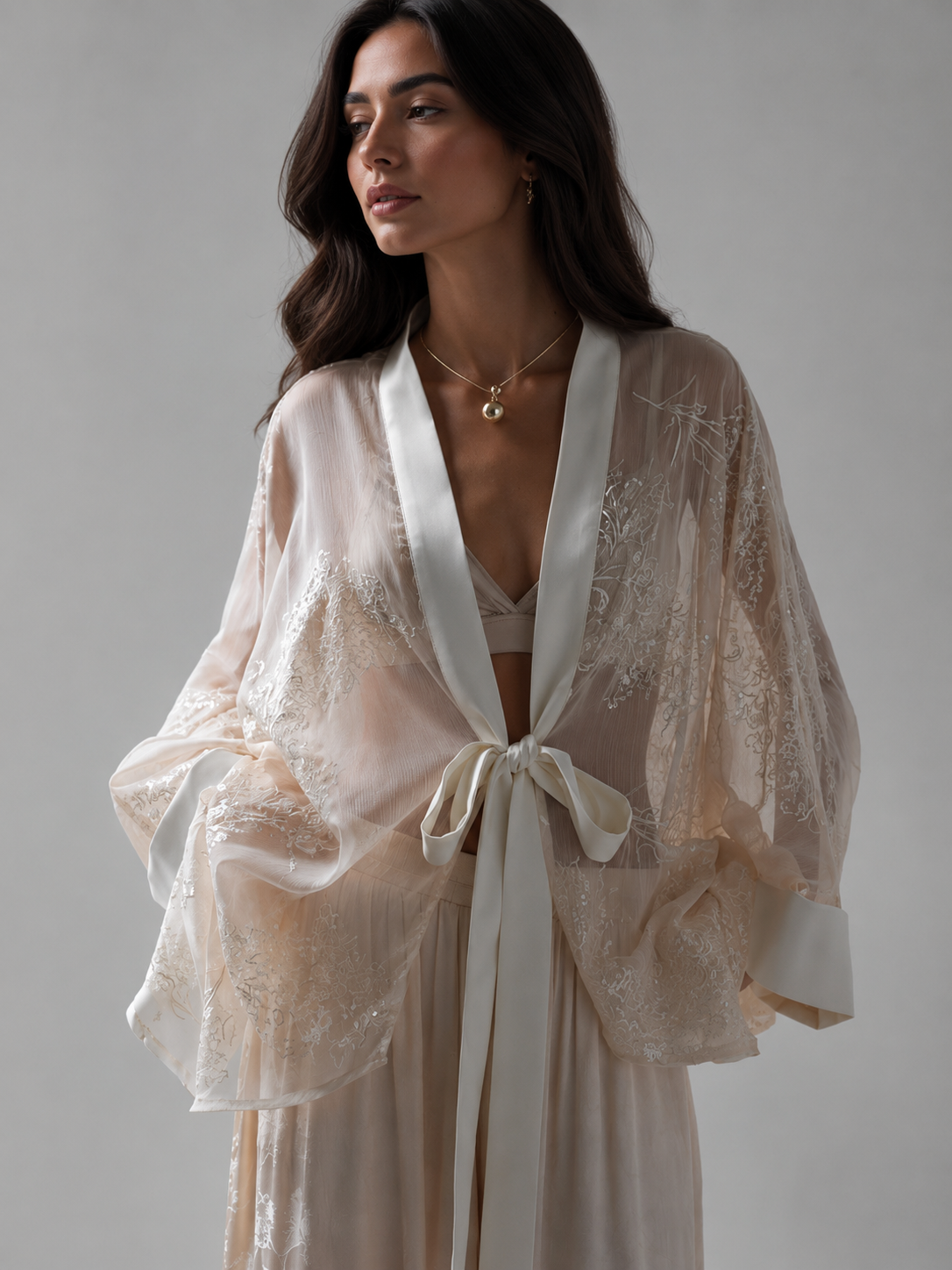 Amani Embroidered Kimono Ivory