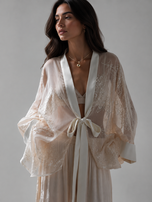 Amani Embroidered Kimono Ivory