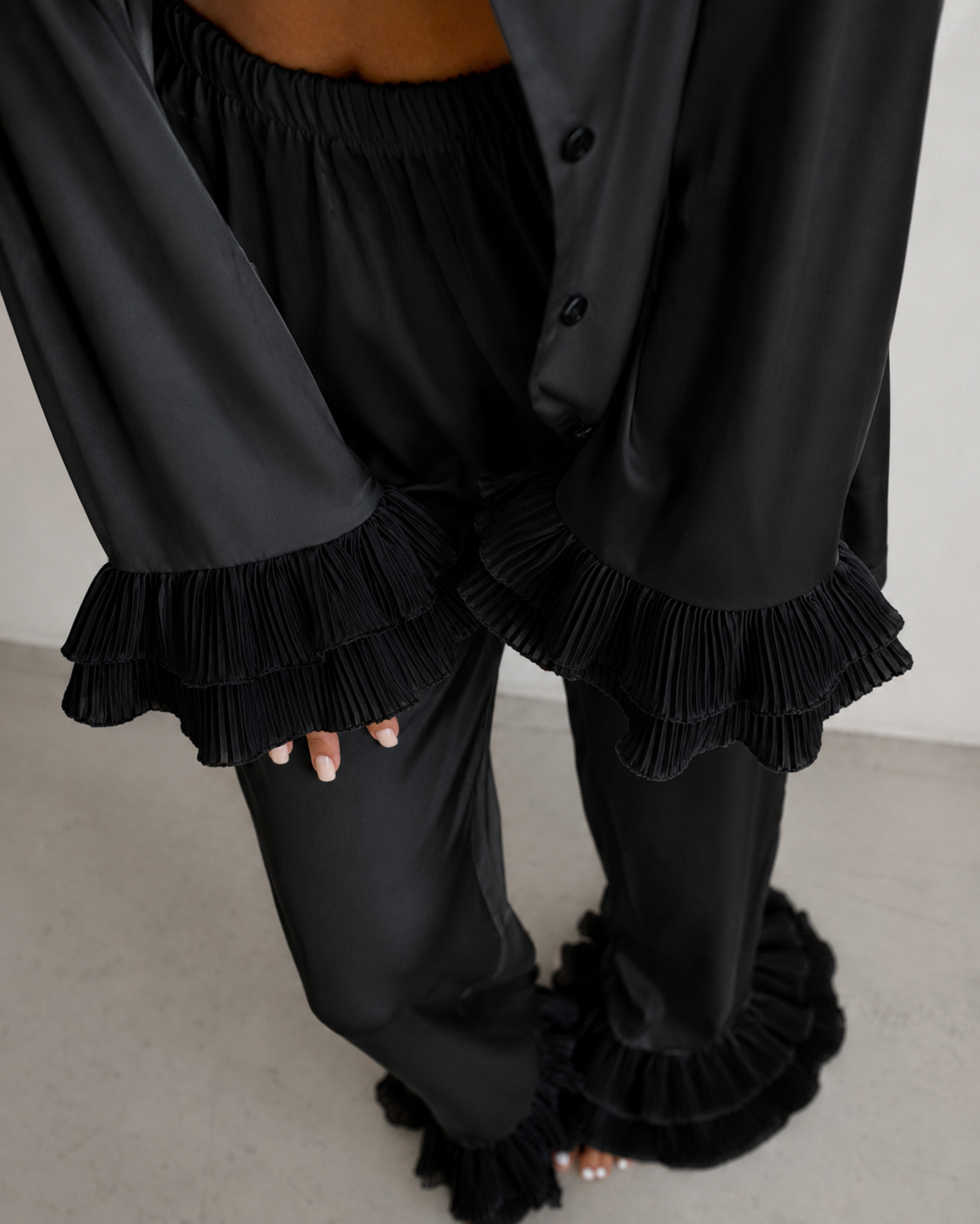 Aurora — silk lounge set with ruffles