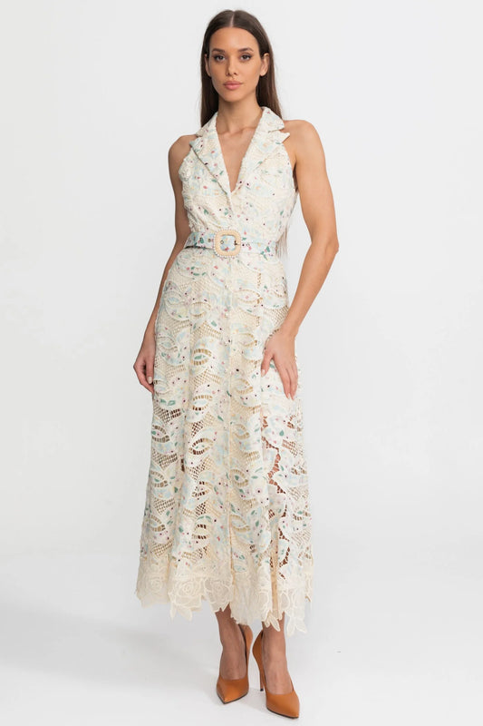 Emilia — lace midi dress with belt
