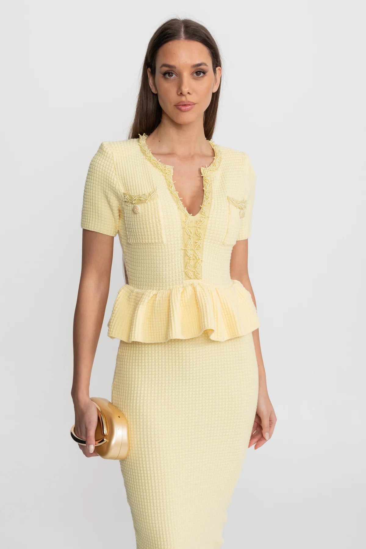 Rosalie yellow peplum midi dress