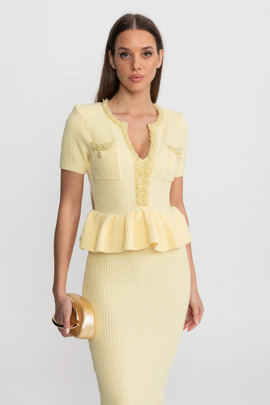 Rosalie yellow peplum midi dress