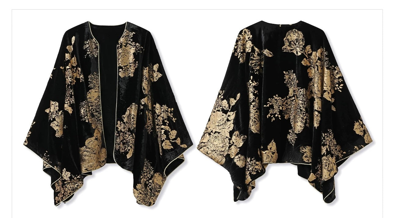 Noor Reversible Velvet Cape Black & Gold