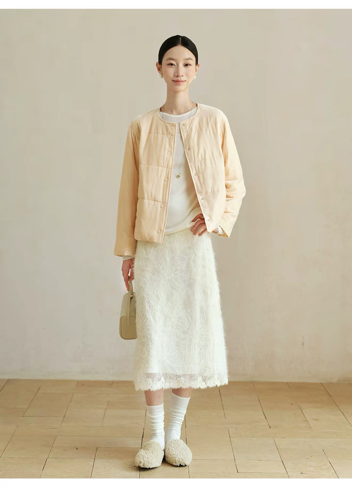 Textured Embroidered Midi Skirt — White