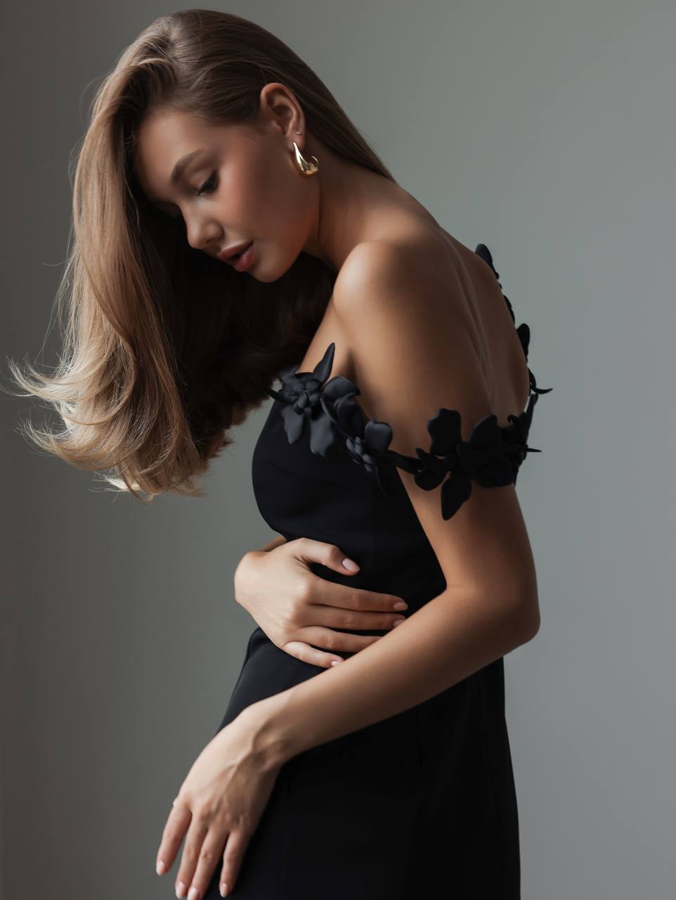 Camellia Floral Strap Mini Dress Black