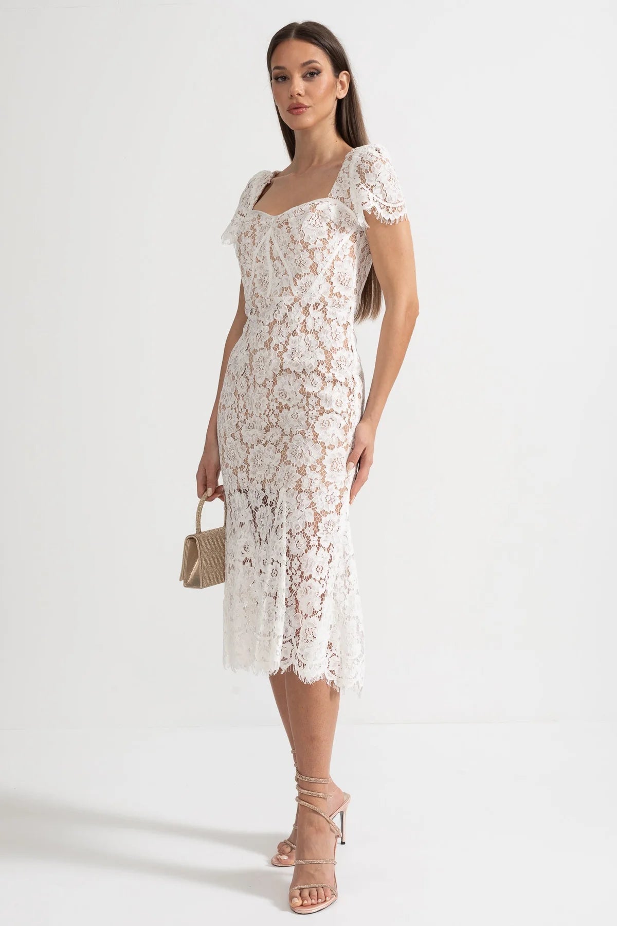 Alina Lace Midi Dress Ivory