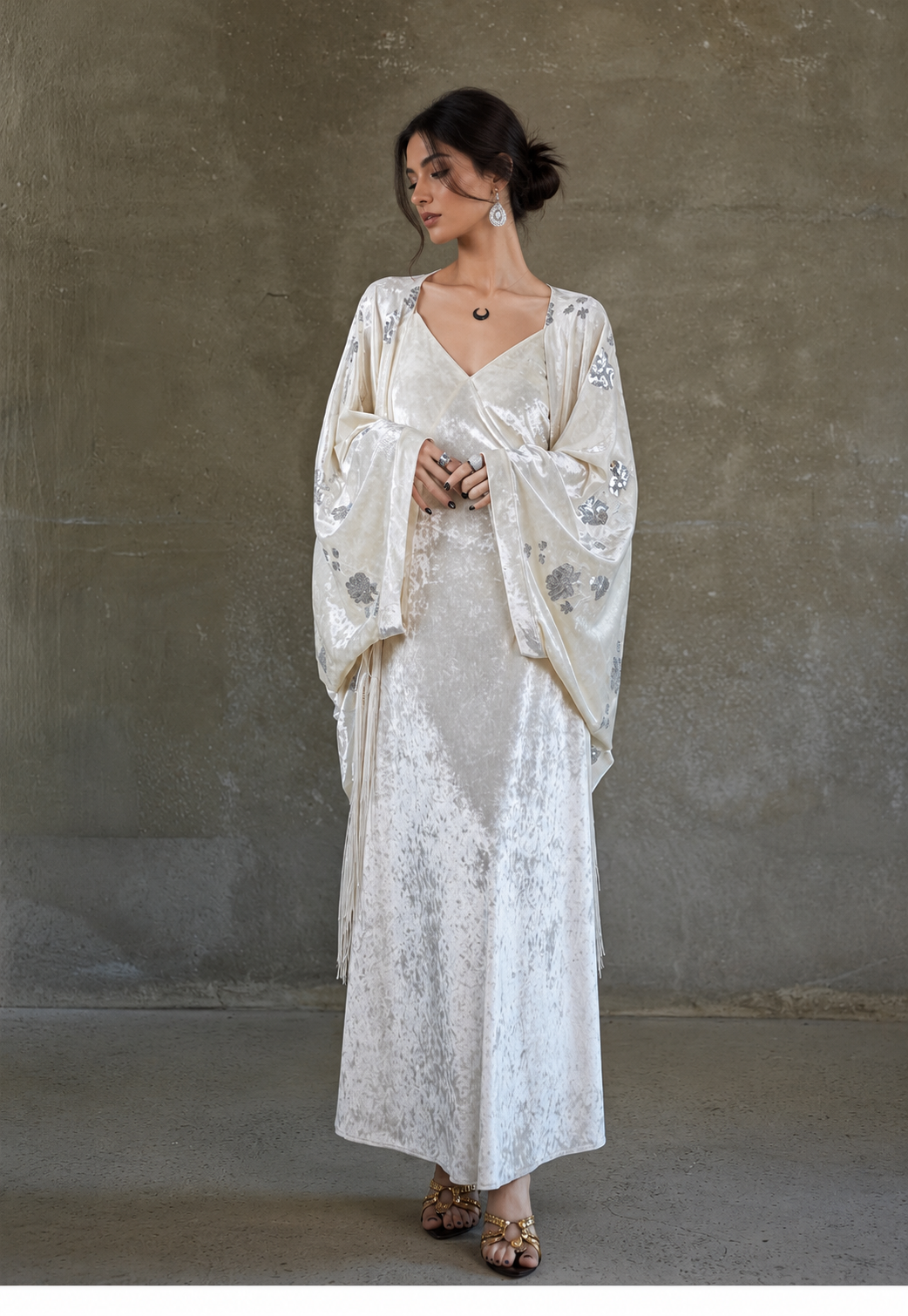 Velvet Sequin Kimono & Maxi Dress Set