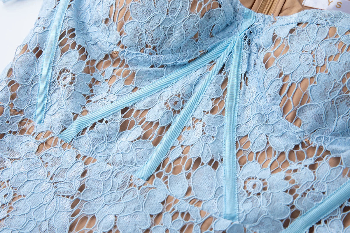 Alina Lace Midi Dress Light Blue