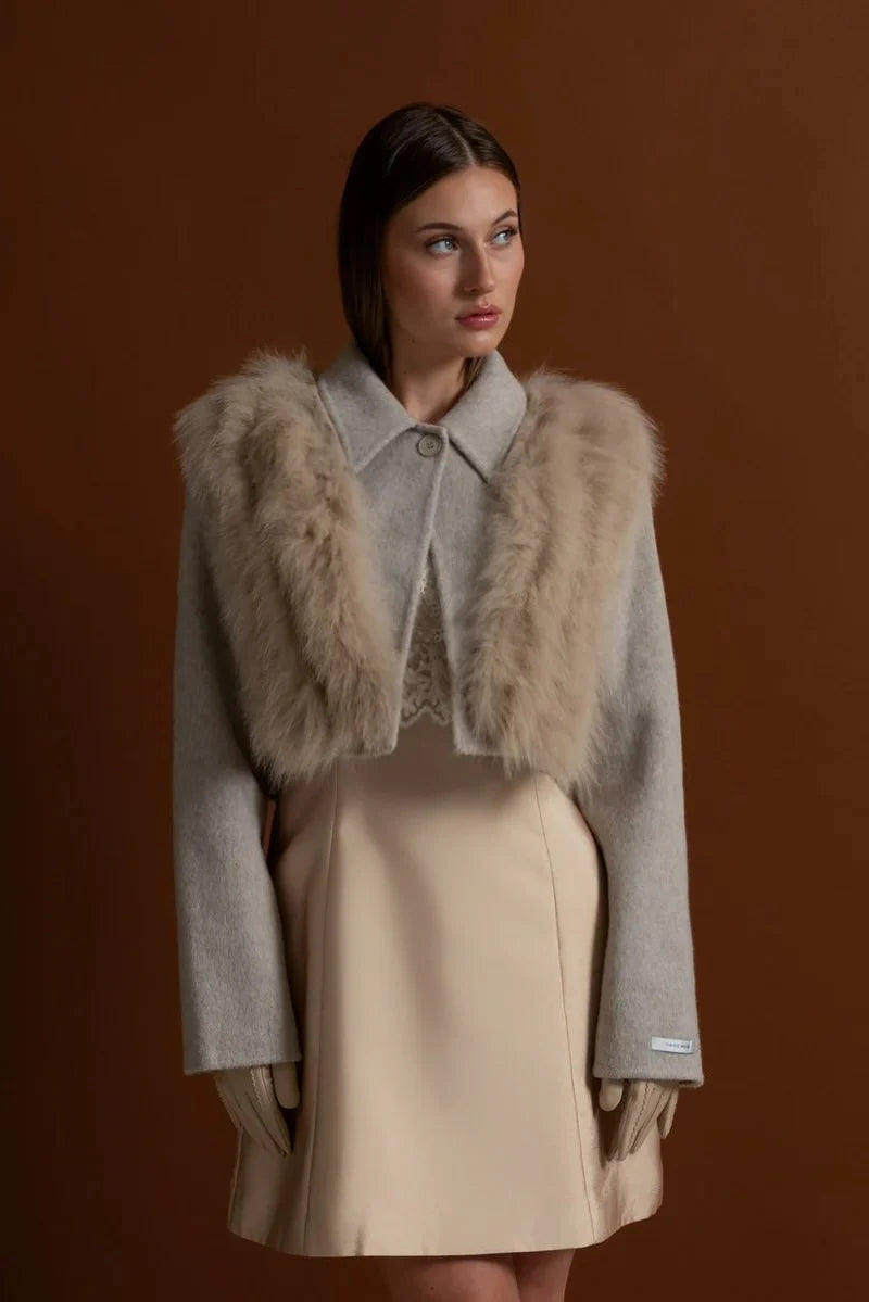 Sable Trim Cropped Jacket Grey
