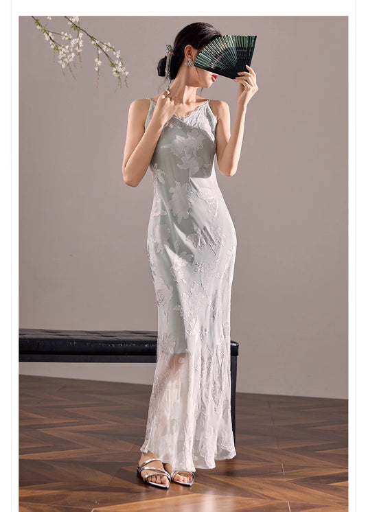 Lina Silk Slip Dress Mist Blue
