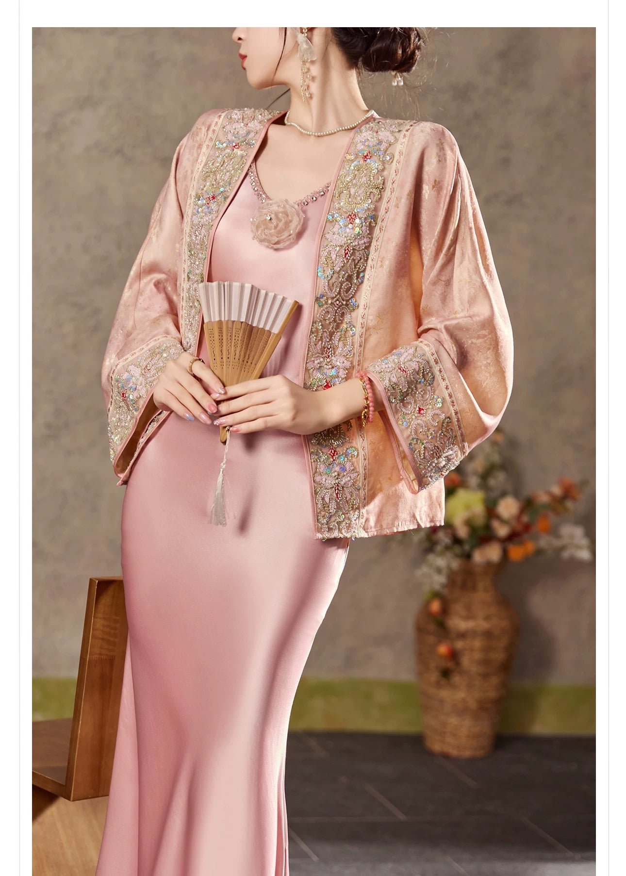Noor Silk Kimono Rose Gold