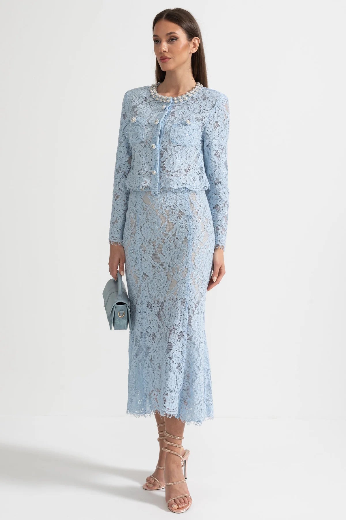 Elara Lace Midi Dress Light Blue