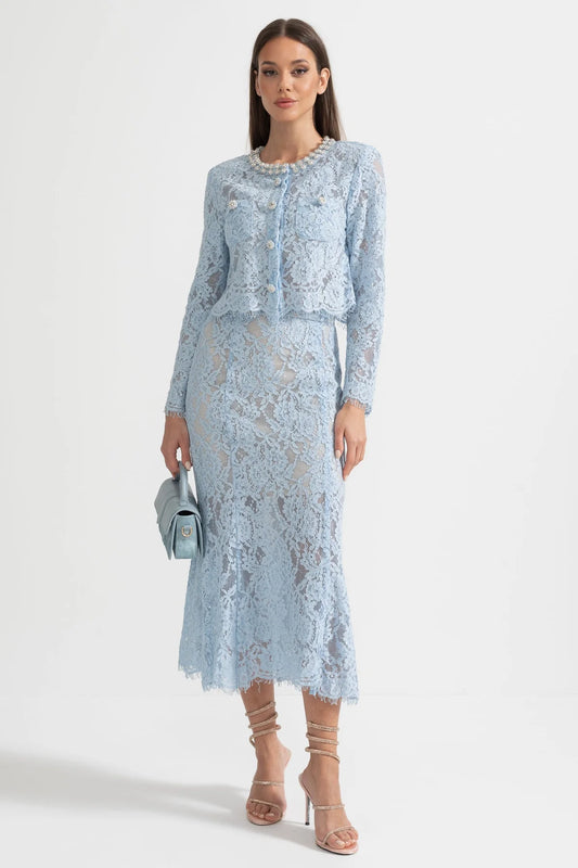 Elara Lace Midi Dress Light Blue