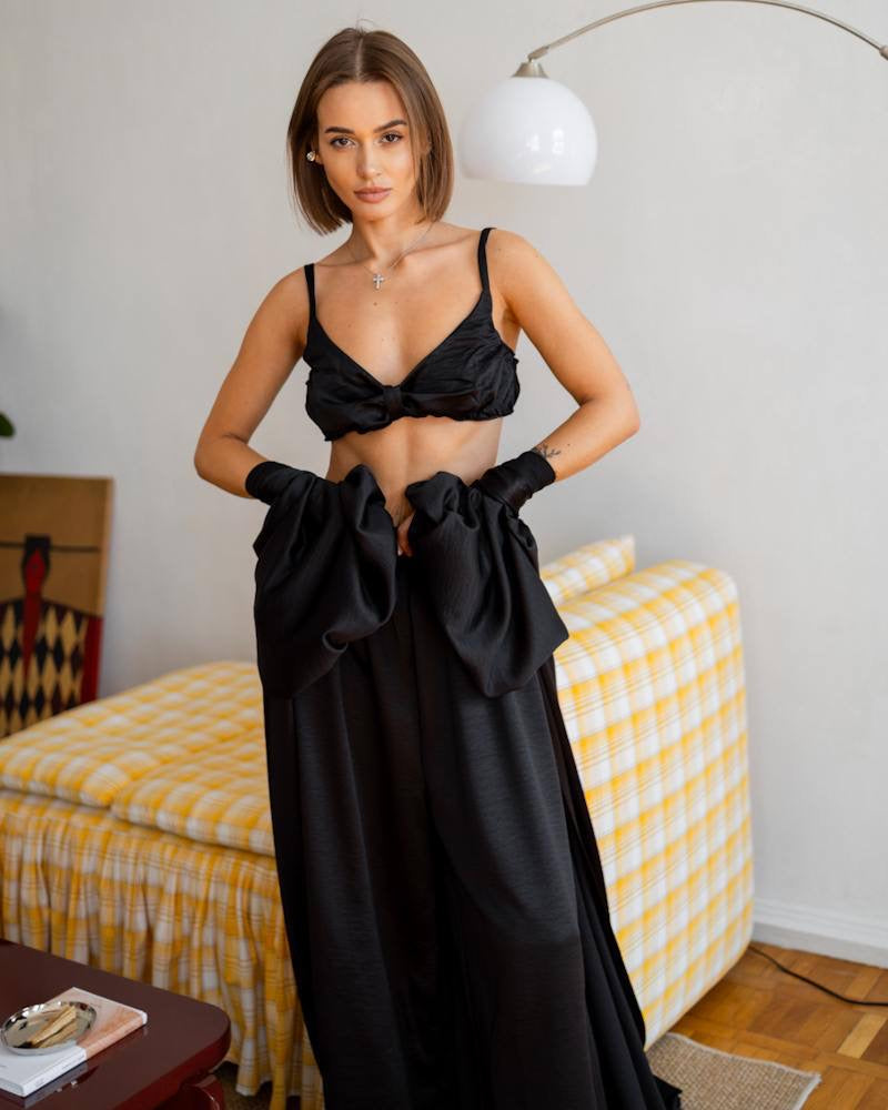 Elara — linen lounge set Black