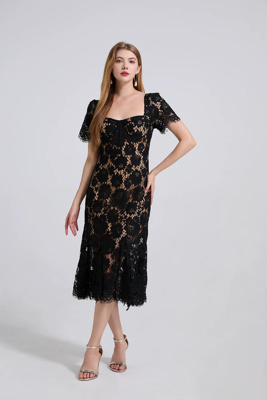 Alina Lace Midi Dress Black