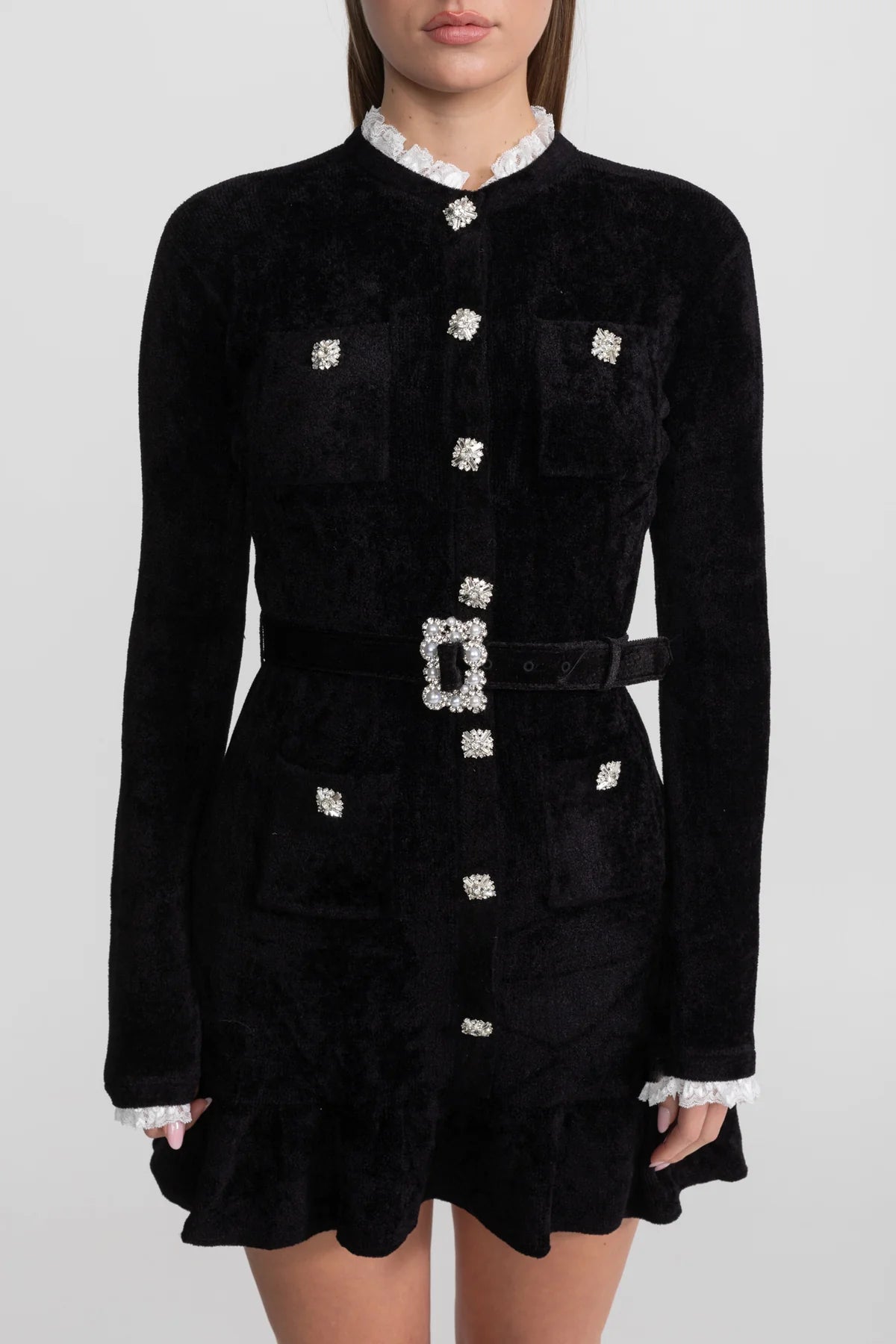 Оксамитова міні-сукня з прикрасами