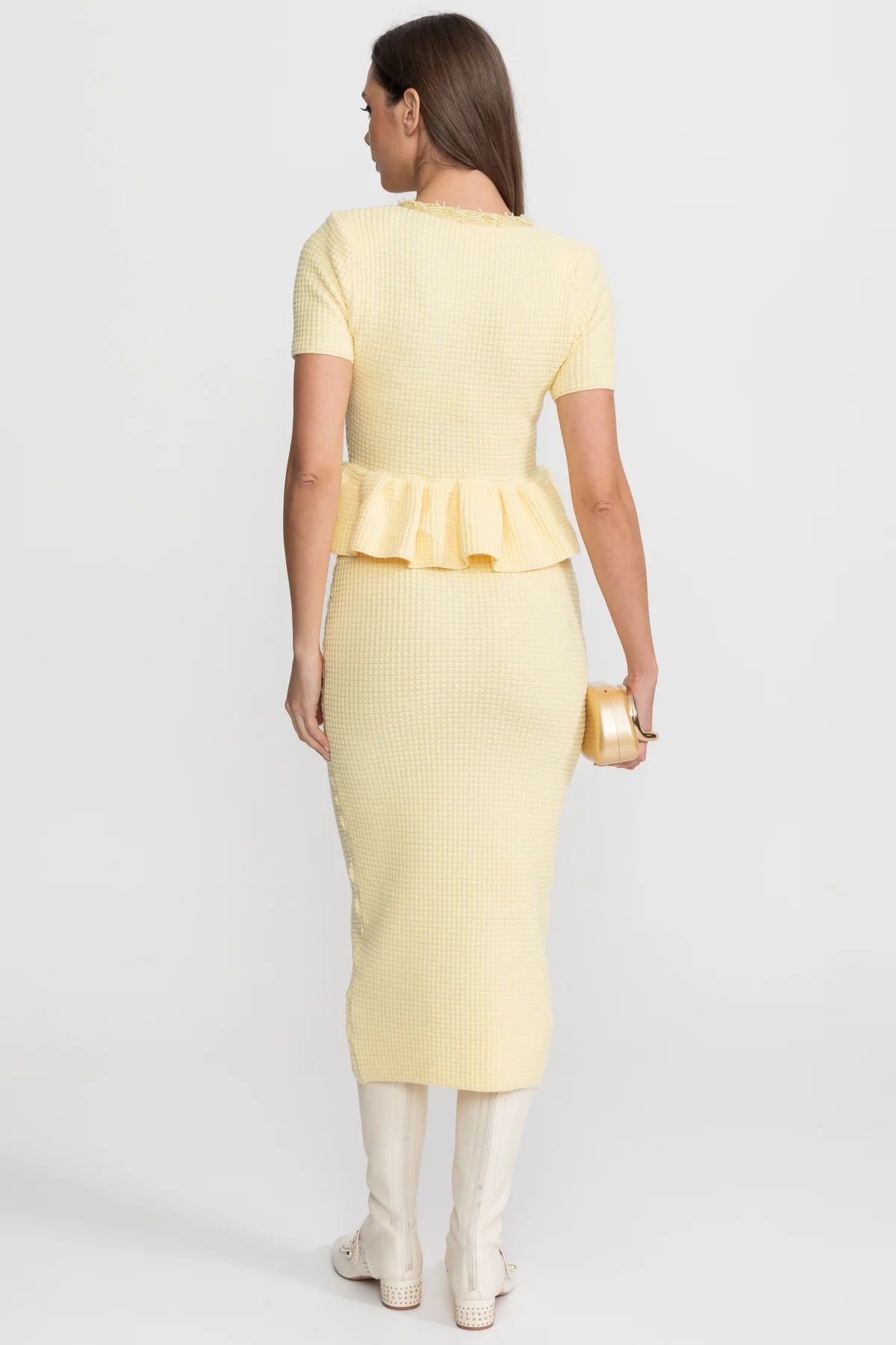 Rosalie yellow peplum midi dress