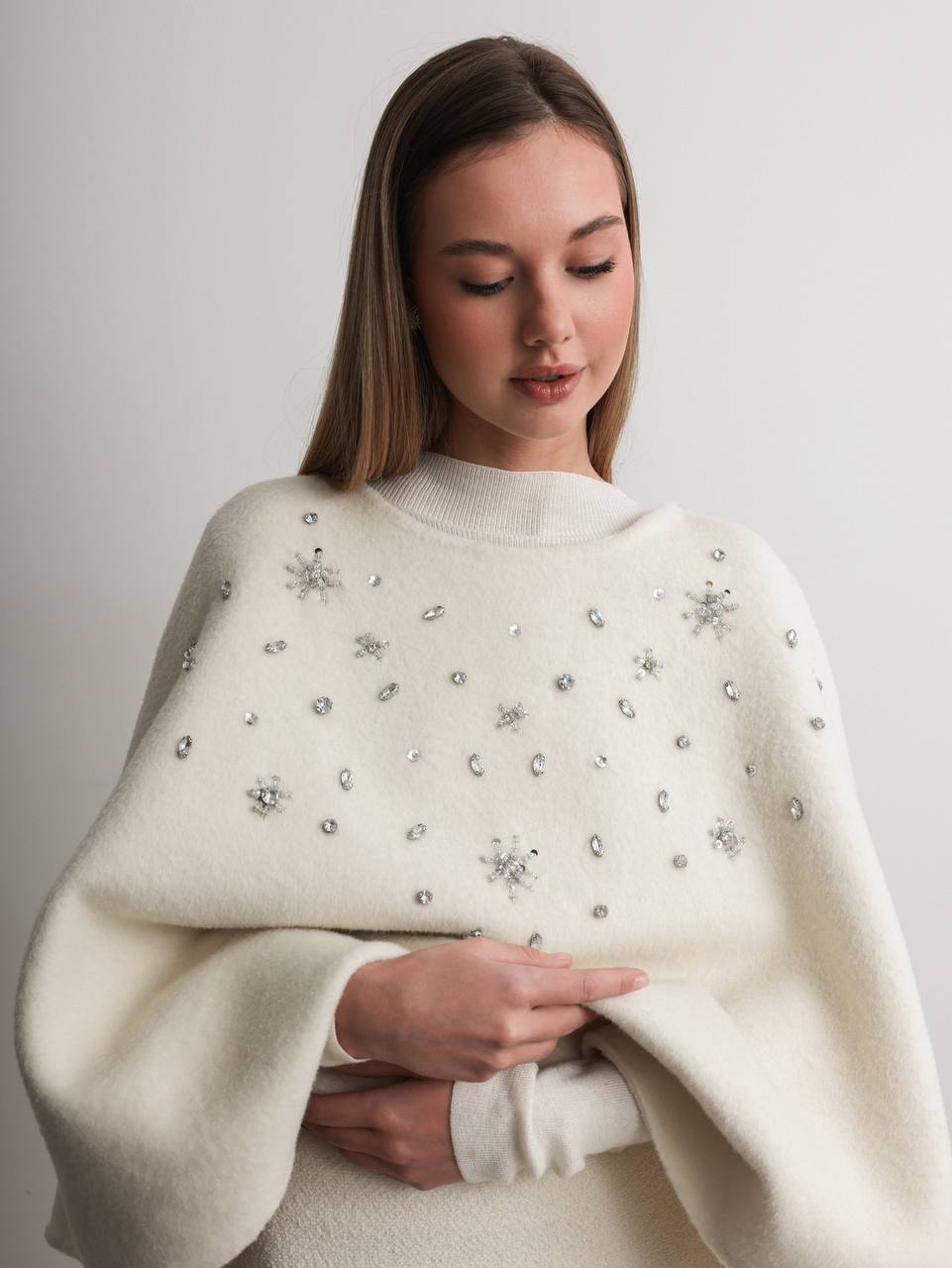 Celeste Crystal Knit Cape Ivory