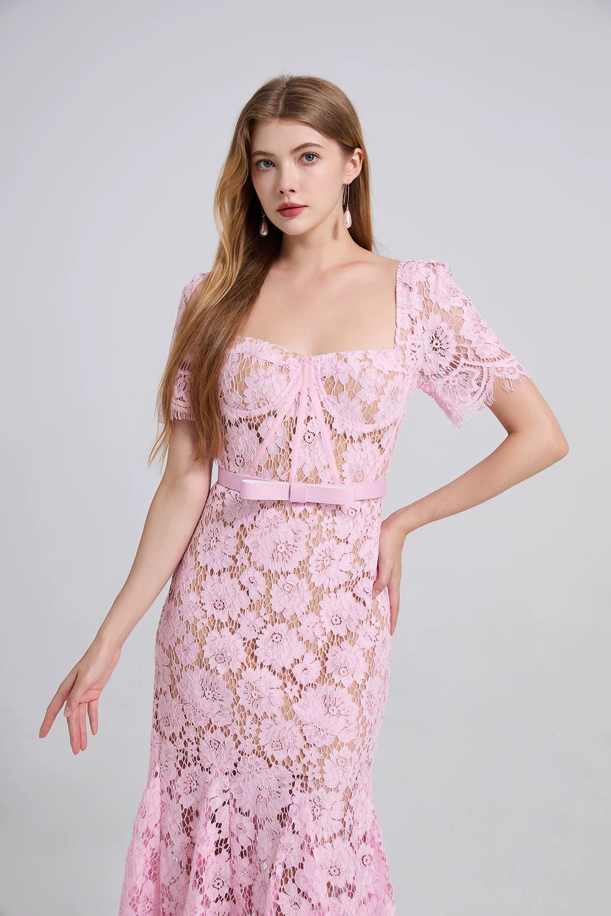 Alina Lace Midi Dress Pink