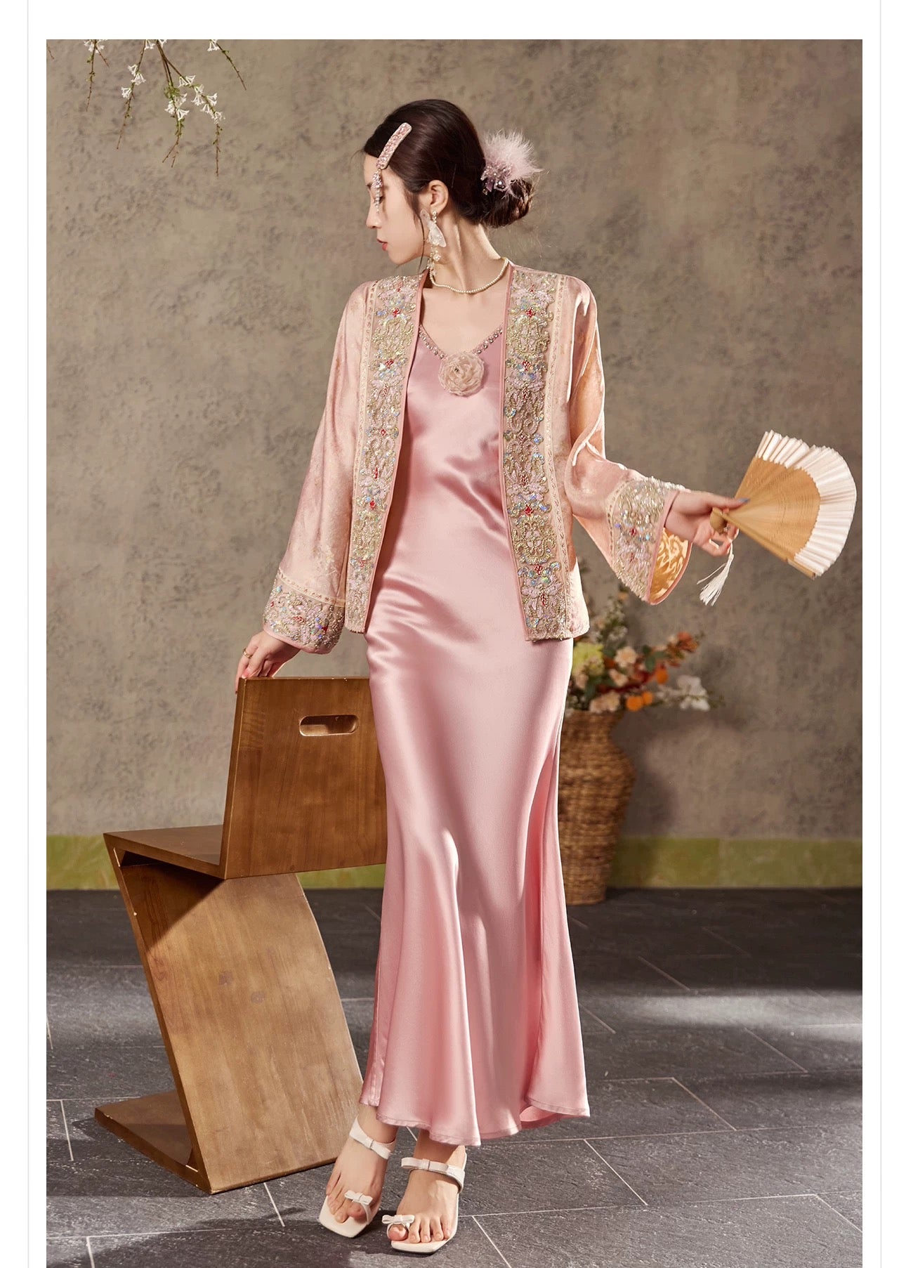 Noor Silk Kimono Rose Gold