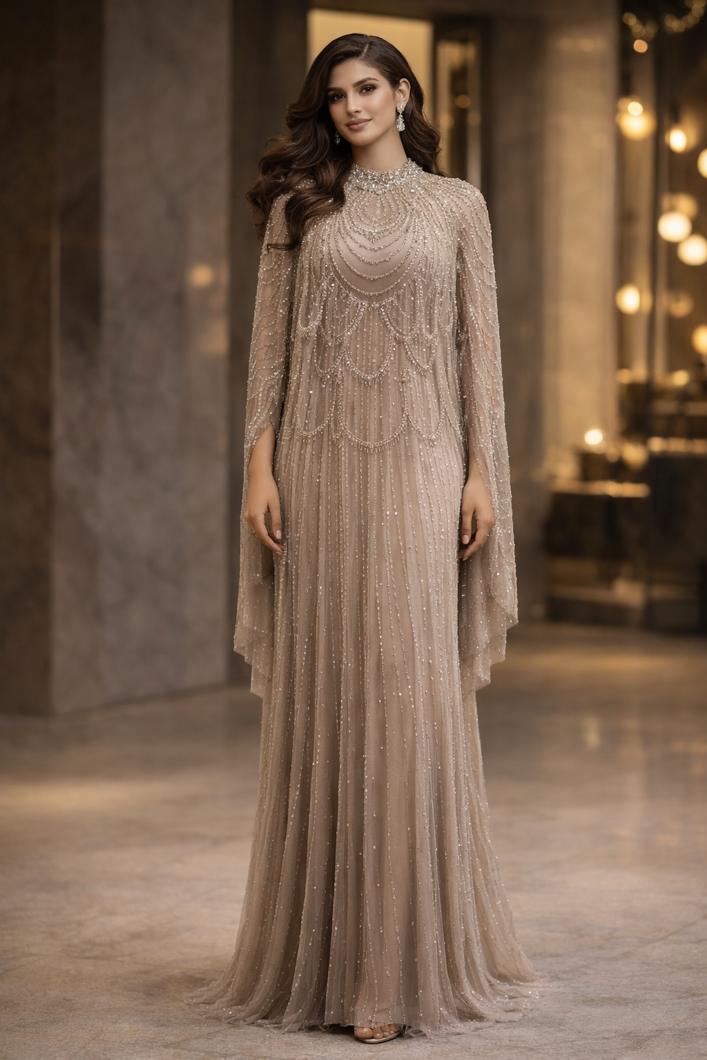 Golden Veil Evening Gown