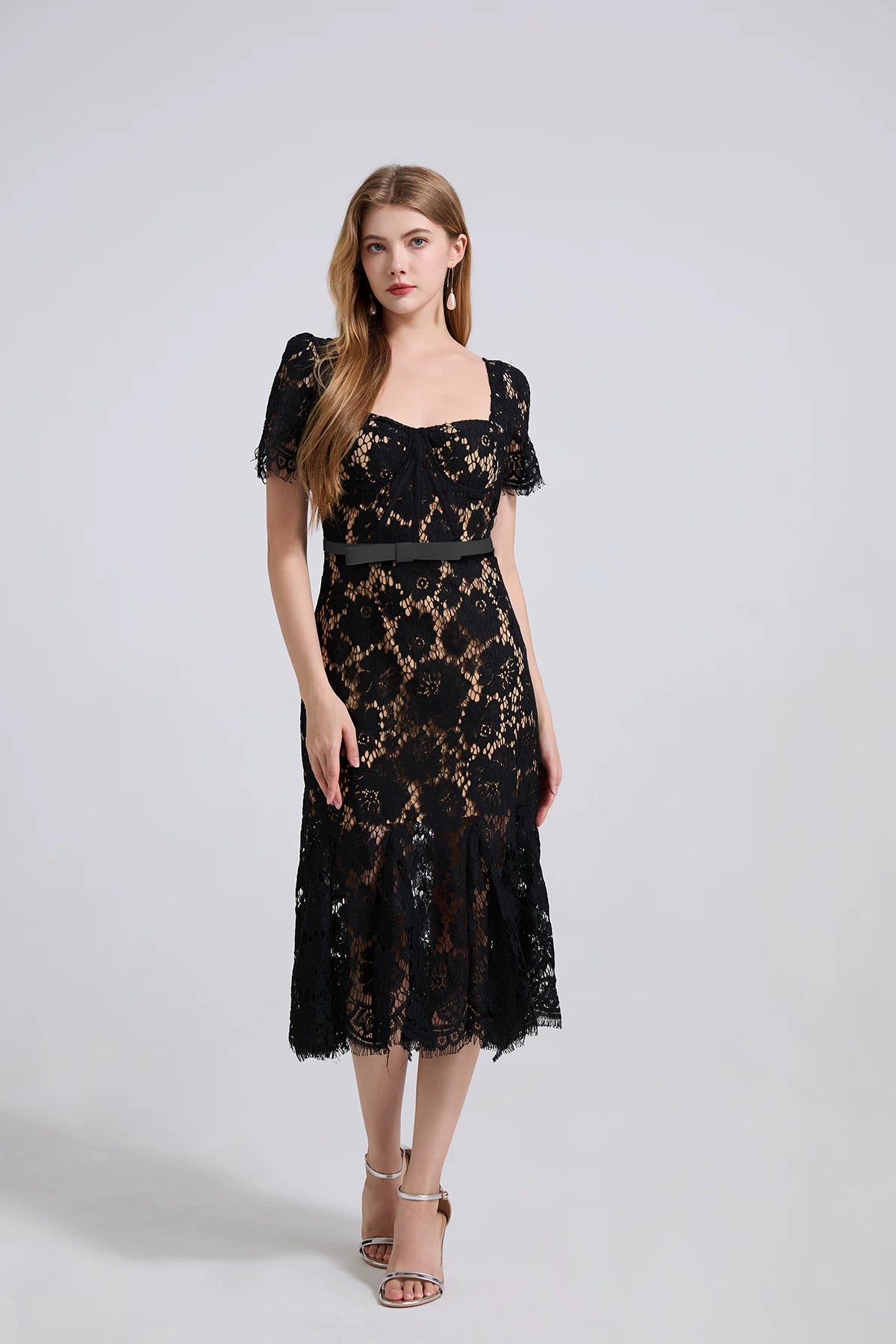 Alina Lace Midi Dress Black